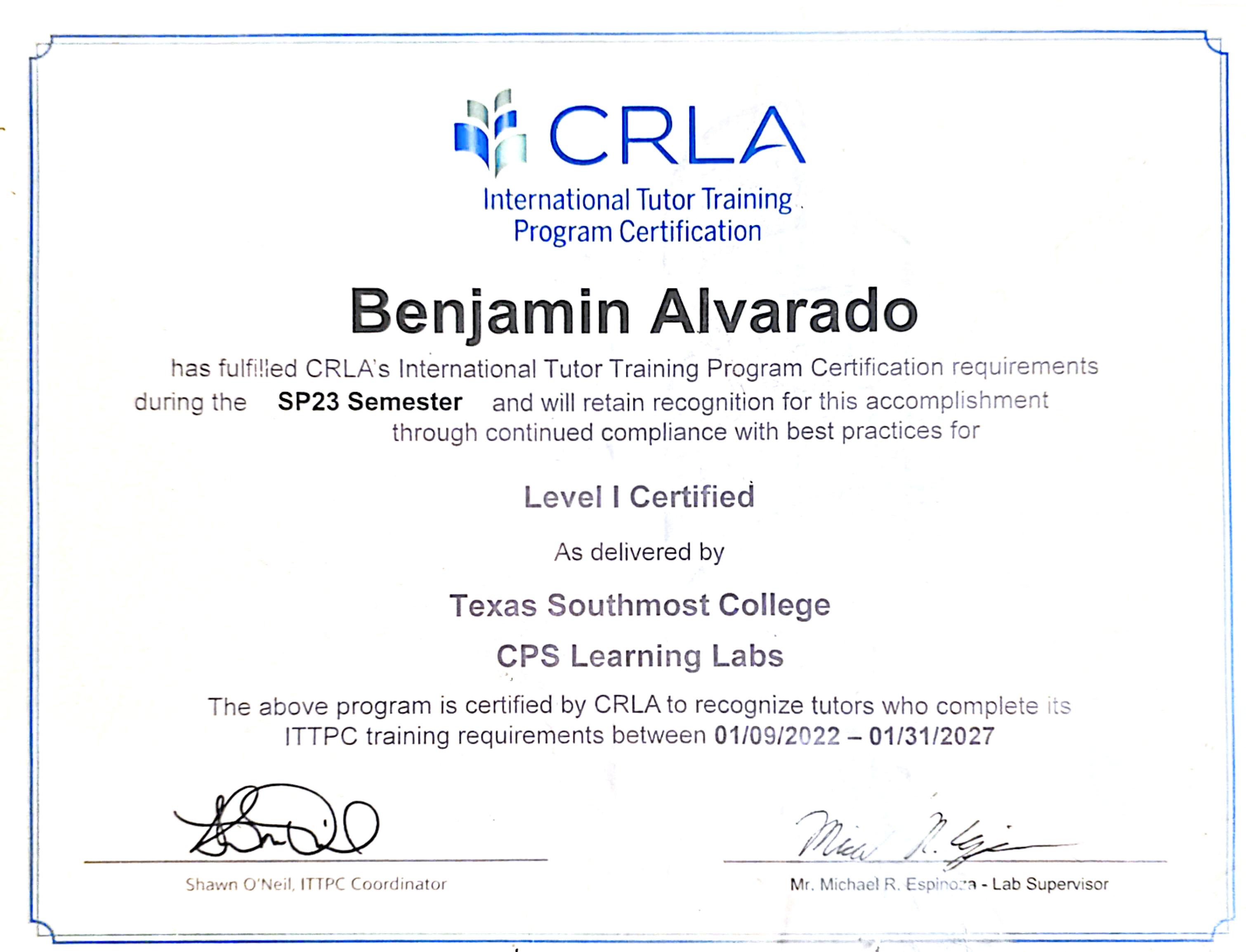 Tutor Level 1 Certification (TSC)