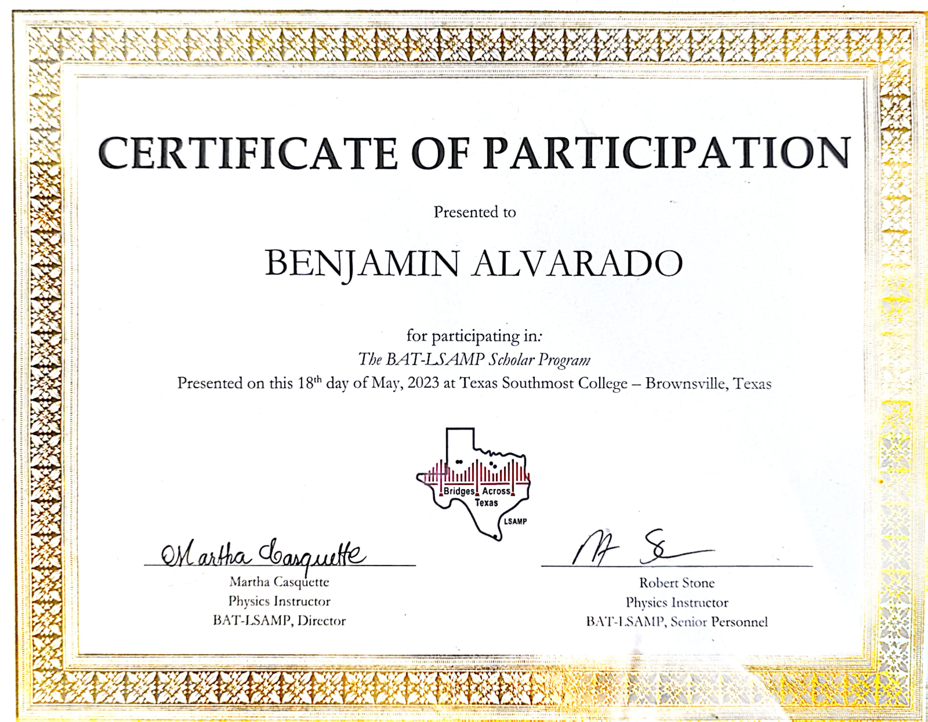 BAT-LSAMP—Certificate of Participation (UTRGV)